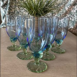 Bormioli Rocco Bahia Set of 8 Vintage Blue-Green 16oz  Iced Tea Goblets.